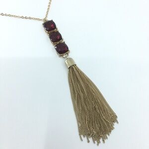 NATASHA Signed Long Necklace Chunky Crystal Rhinestone Pendant Gold Chain Tassel